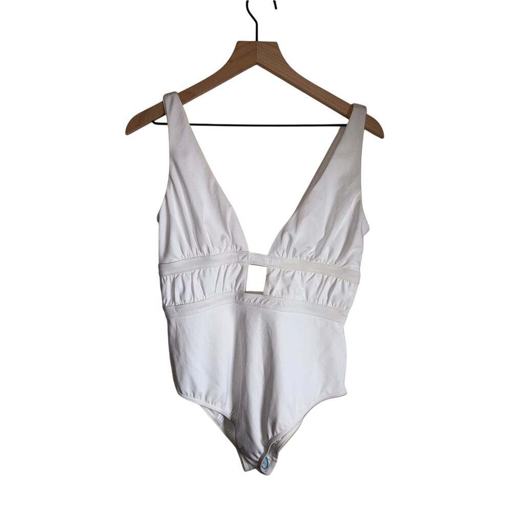ASOS Bridal Bachelorette Vacation White Plunge One-Piece Swimsuit L